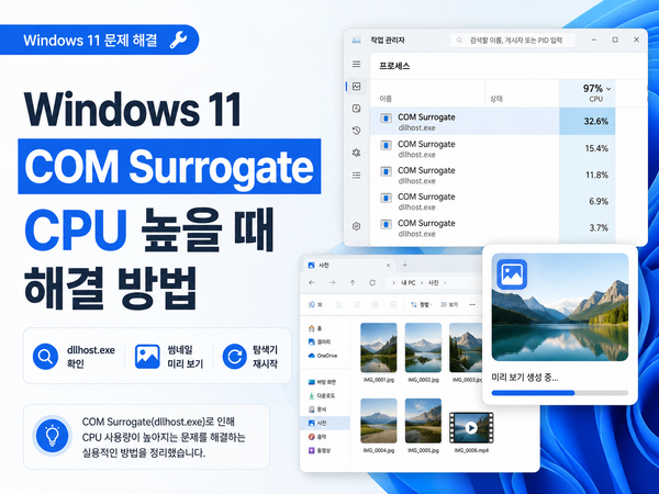 Windows 11 COM Surrogate CPU 높음: 파일 미리 보기와 호스트 확인
