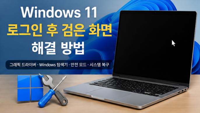 Windows 11 로그인 후 검은 화면: 출력 장치와 탐색기 확인