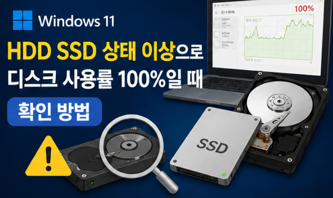 Windows 11 HDD·SSD 상태 확인: 디스크 100%와 고장 징후 구분
