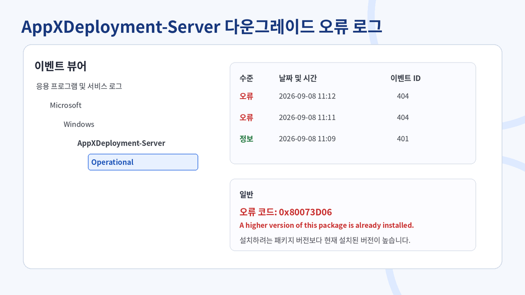 설치된 패키지의 버전이 더 높다는 오류 로그 설명용 이미지