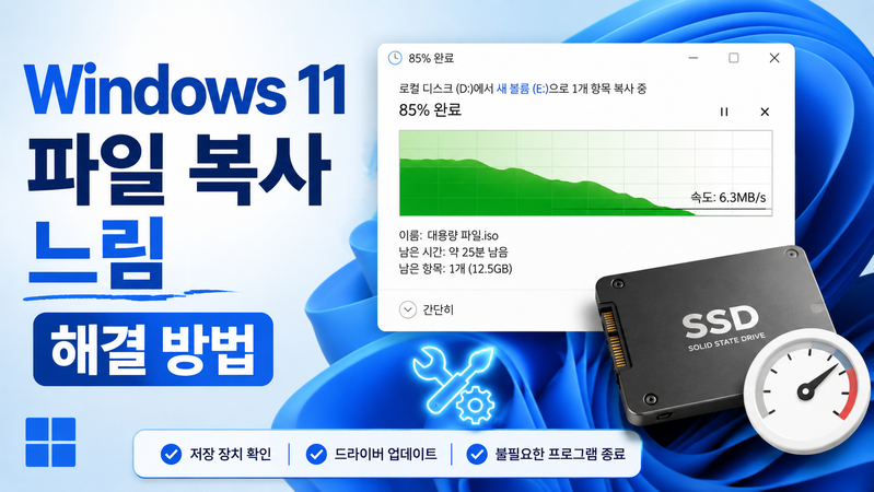Windows 11 파일 복사 느림: 원본·목적지·파일 개수로 원인 찾기